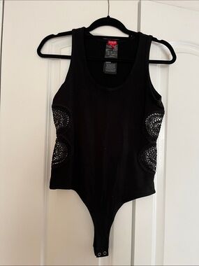 Guess Black Crochet-Panel Sleeveless Bodysuit